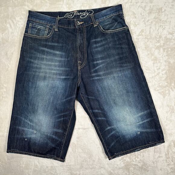 Ed Hardy Embroidered Tigers Baggy Skater Jean Shorts Lot 2008 Men’s Size 34 Y2K - Picture 2 of 11